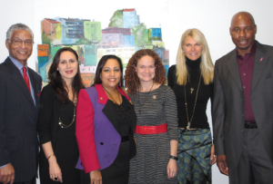 From left, Gene Washington, San Francisco 49ers alumnus; Yuliya Oryol, Nossaman; Clothilde Hewlett, Nossaman; Joanne Pasternack, 49ers Foundation; Jennifer Montana, Jennifer Montana Design and J.J. Stokes, San Francisco 49ers alumnus