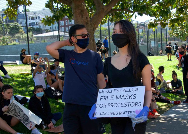 San Francisco protestors preparing for the George Floyd Black Lives Matter protest, in June 2020.