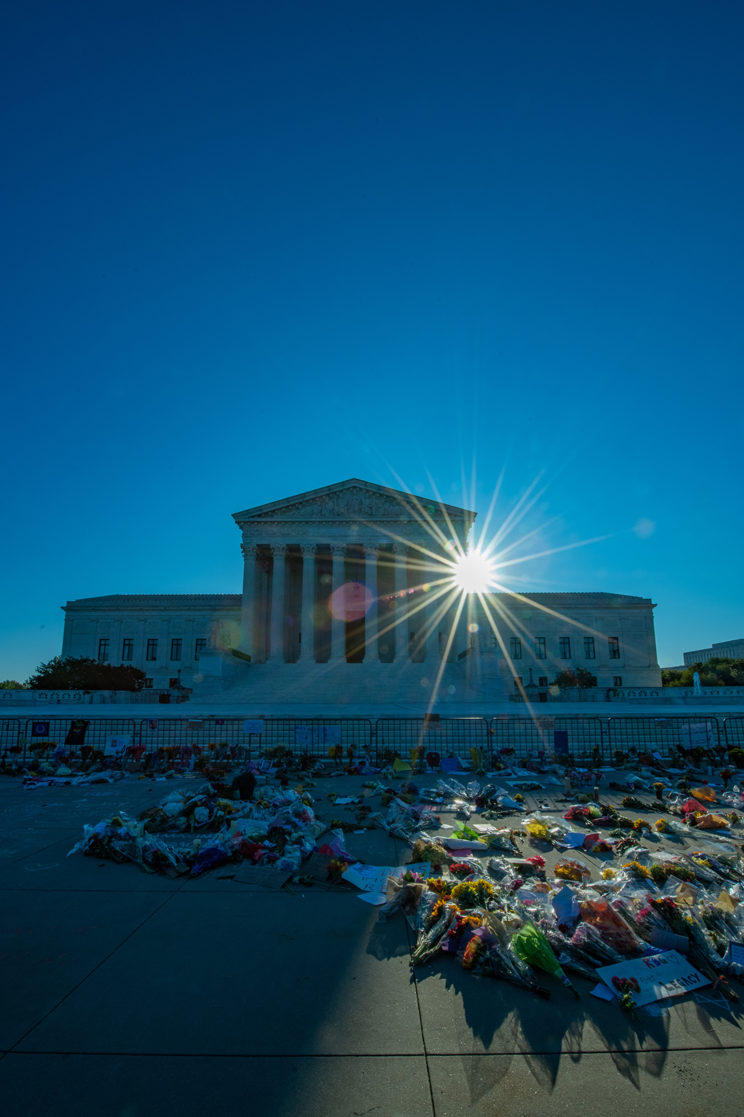 Notes and flowers left at the U.S. Supreme Court in memory of late Justice Ruth Bader Ginsburg.