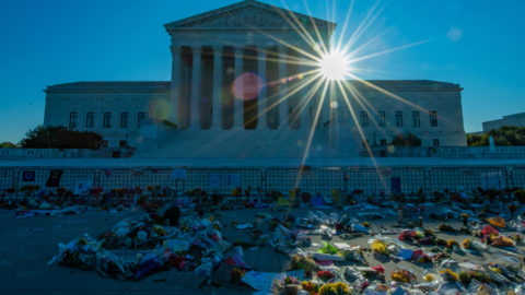 Notes and flowers left at the U.S. Supreme Court in memory of late Justice Ruth Bader Ginsburg.