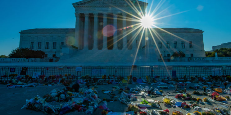 Notes and flowers left at the U.S. Supreme Court in memory of late Justice Ruth Bader Ginsburg.