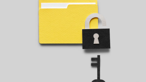 Flat lay of data protection paper craft