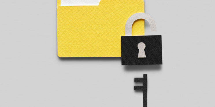 Flat lay of data protection paper craft