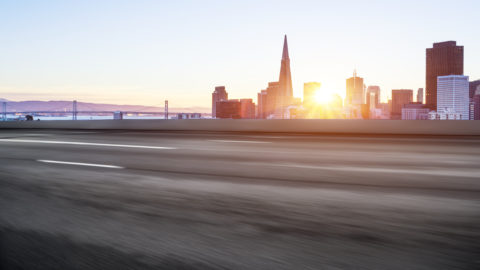 Morning cityscape view from San Francisco freeway