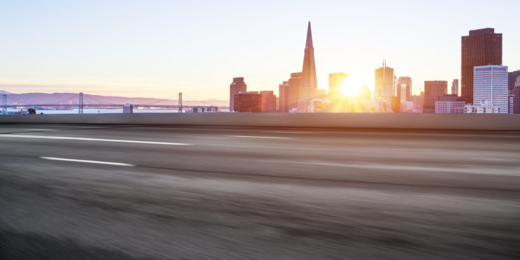 Morning cityscape view from San Francisco freeway