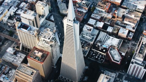 Aerial view of Transamerica Pyramid in San Francisco