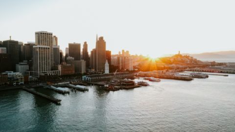 Aerial shot of San Francisco pie during sunrise