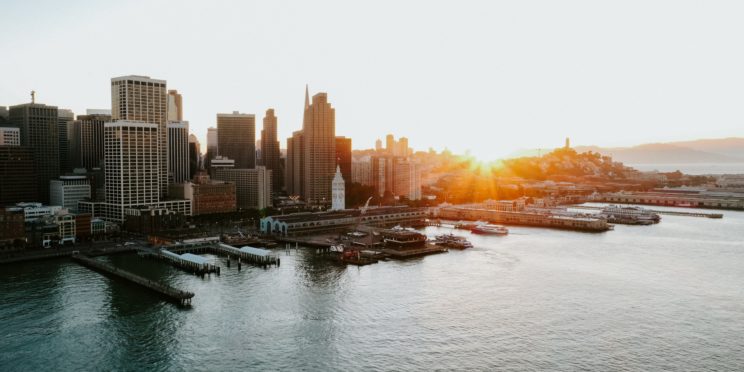 Aerial shot of San Francisco pie during sunrise