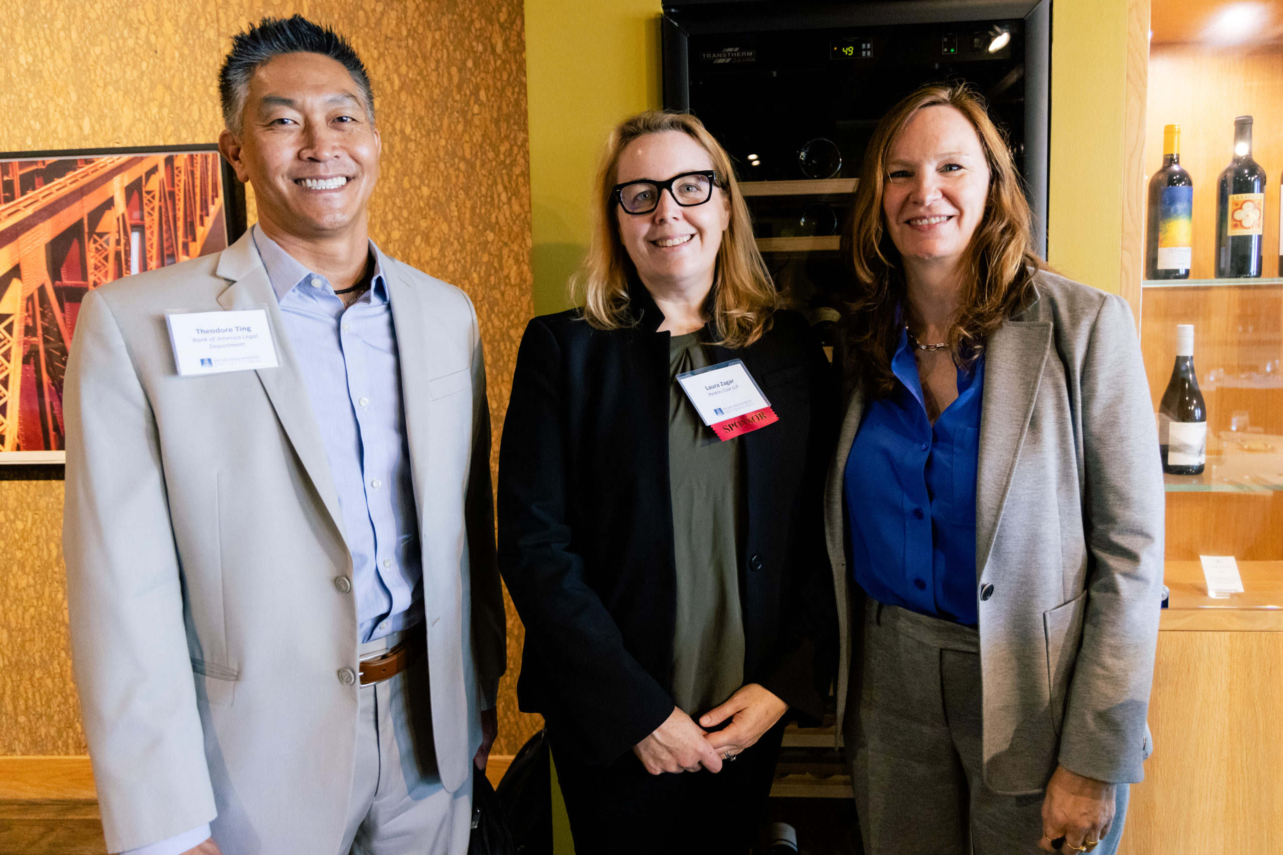 WGCL-1 FROM LEFT TO RIGHT: TED TING, BASF'S IN-HOUSE SECTION CHAIR, SENIOR VICE PRESIDENT AND ASSISTANT GENERAL COUNSEL, BANK OF AMERICA; LAURA ZAGER, MANAGING PARTNER OF PERKINS COIE SAN FRANCISCO OFFICE; AND MARY MCNAMARA, 2022 BASF PRESIDENT.